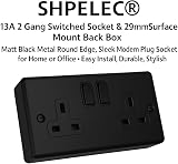 SHPELEC 13A 2 Gang Switched Socket Surface Back Box Matt Black view 5