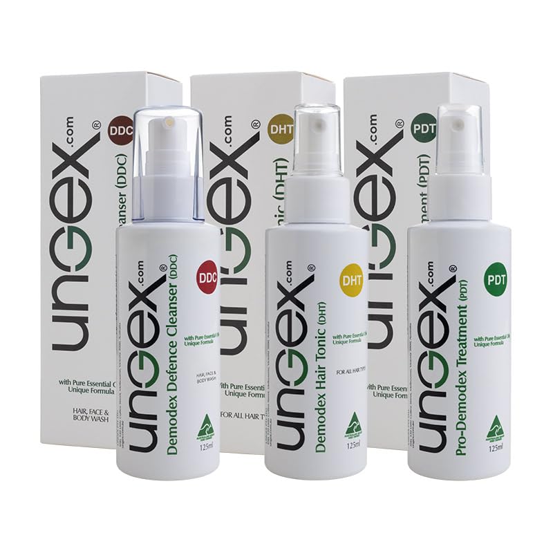 Ungex Premium Kit A1-i 3in1 | Targets Demodex Mites on Human Skin and Environment | Demodex Defence Cleanser, Pro-Demodex Treatment and Demodex Herbal Tonic | PKA1i