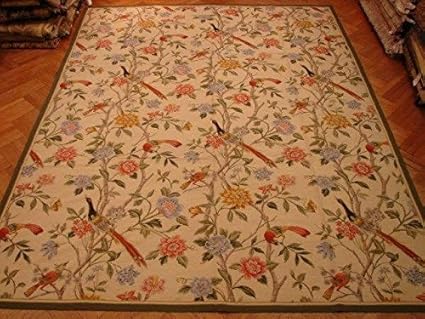 Amazon Needlepoint Nature Desgin 本物の手作りラグ 9 X 12 ベージュ フレンチウールラグ Harooni ラグ カーペット 通販