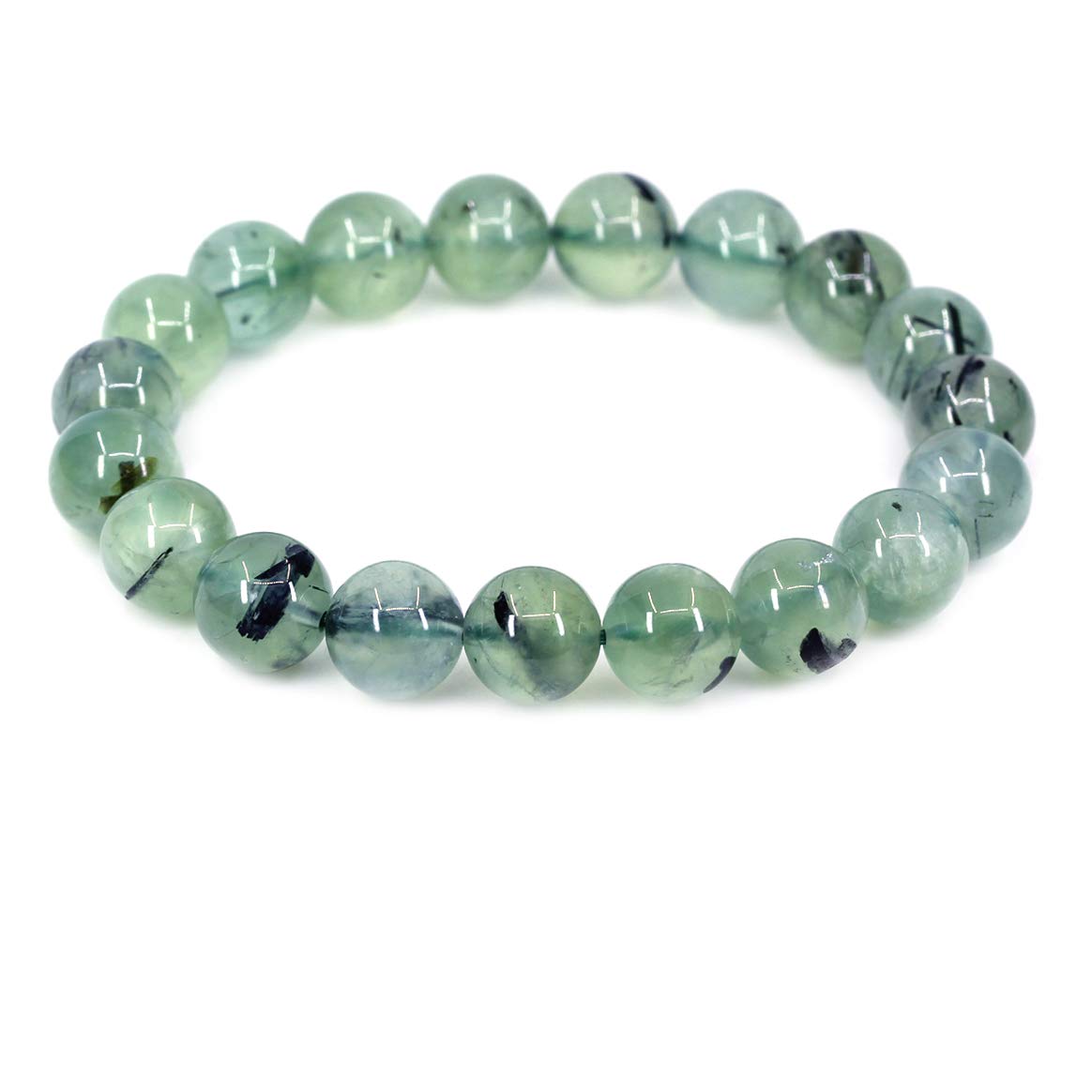 CHENYUE Natural Prehnite Gemstone 10mm Round Beads Stretch Bracelet 7" Unisex