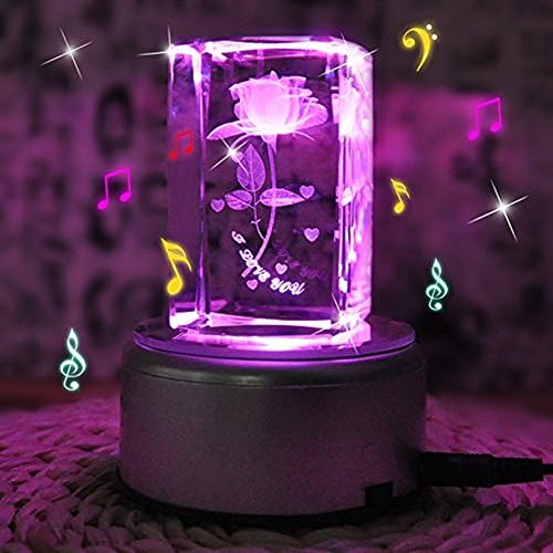 Lover Crystal Rose Artificial Flowers, Fairy Rose 3D Laser Etched Flower Collectible Figurine Crystal With Display Light Base for Home Decor and Valentine's Gift
