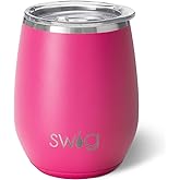 Swig Life 14oz Stemless Wine Cup, Insulated Wine Tumbler with Lid, Stainless Steel Travel Tumbler (Hot Pink)