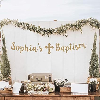 Amazon Com Personalized Baptism Banner Custom Banner Baptism Gold