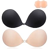 MINIYA 2026 Push Up Sticky Bra, 2 Pack Reusable Ultra Adhesive Invisible Backless Strapless Bra with Nipple Covers