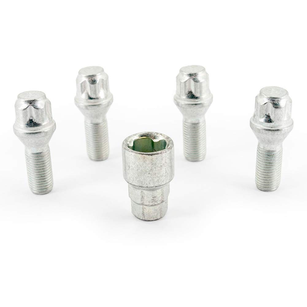 H&R Rim Lock Set M14 x 1.50 x 28 mm Taper Collar - 4 Wheel Lock Screws with Adaptor Silver