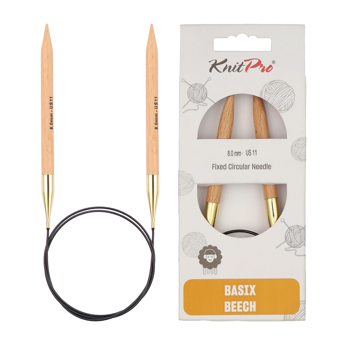 KnitPro Basix Beech Fixed Circular Needles 24" (60cm) | 8.00mm
