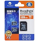Amplim 2 Pack 128GB Micro SD SDXC Memory Card Plus Adapter (Class 10 UHS-I U1 MicroSD XC Extreme Pro) 128 GB Ultra High Speed 90MB/s 600X Read UHS-1 MicroSDXC Flash. Cell Phone Tablet Camera 128G TF