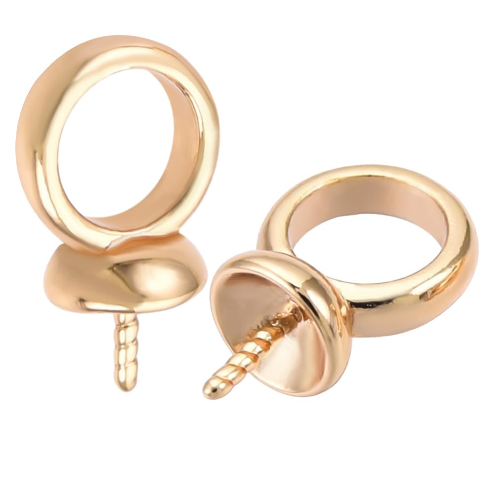 Beebeecraft 50Pcs/Box Eye Pin Bail Peg Pendants 18K Gold Plated Screw Eye Pinch Bails for Half Drilled Beads Jewelry Making Findings, Pin: 0.5mm
