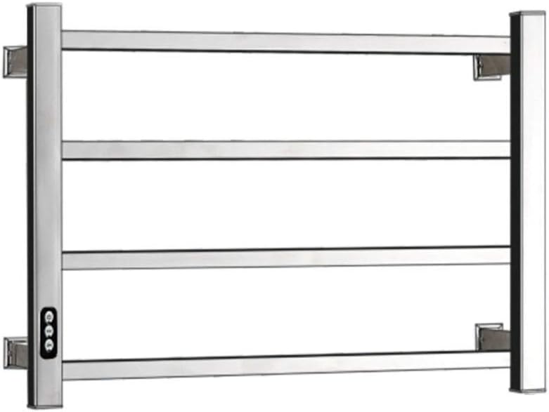 CGGDP 4-Bar Wall Mounted Electric Towel Warmer with Built-in Timer and Hardwired and Plug in Options, Stainless Steel - Polished, 450600110mm,Hardwired