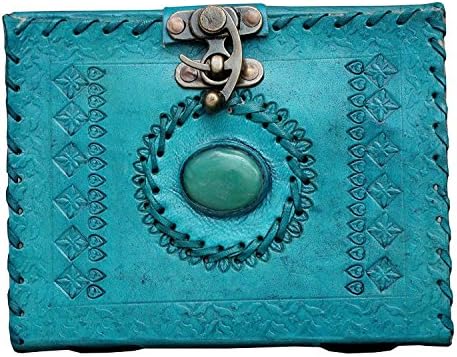 SR Leather Journal Writing Notebook 100 Pages - Ocean Blue Antique Handmade Leather Bound Daily Notepad For Men &amp; Women Art Sketchbook Travel Diary to Write &amp; Draw in (5x7x2 inch)