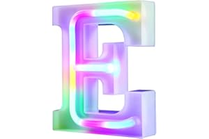 WARMTHOU Neon Letter Lights 26Alphabet Letter Bar Sign Letter Signs for Wedding Christmas Birthday Partty Supplies,USB/Battery Powered Light Up Letters for Home Decoration-Colourful E