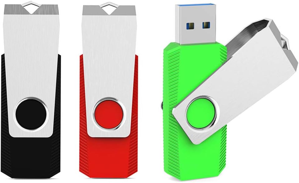 Aiibe 64GB USB 3.0 Flash Drive 3 Pack 64GB Thumb Drive 3.0 Jump Drives 64GB USB Memory Stick Swivel Design Data Storage Flash Drive for Computer (64G, Black Green Red)