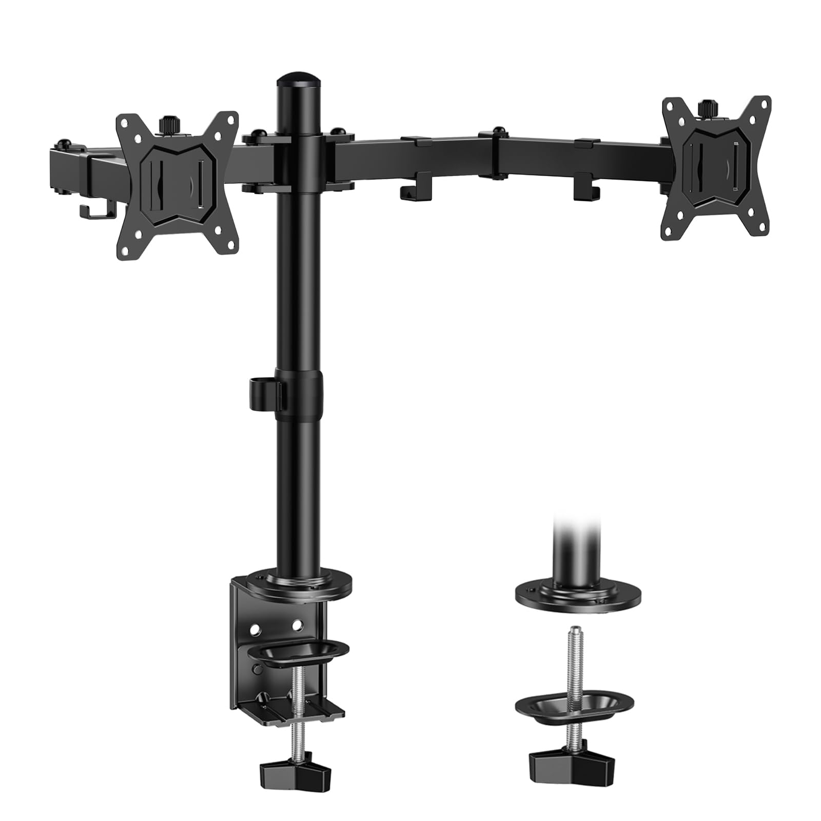 ErGear Soporte para monitor doble, soporte de escritorio ajustable resistente para 2 pantallas de hasta 32 pulgadas, altura totalmente ajustable, inclinación, giro, rotación, soporta 17,6 libras por brazo de monitor, fácil instalación