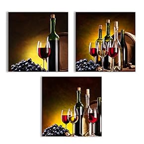 Canvas Wall Art Abstract Vintage Wine Cup Pictures Home Wall Decorations for Kitchen Streched and Framed - 12"x12"x3 Panels
