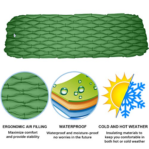 WDLHQC Ultralight Air Sleeping Pad，Inflatable Camping Mat for Backpacking,Camping and Traveling - Waterproof Fabric Comfortable & Lightweight Air Cells Design - Green - Thumbnail 6