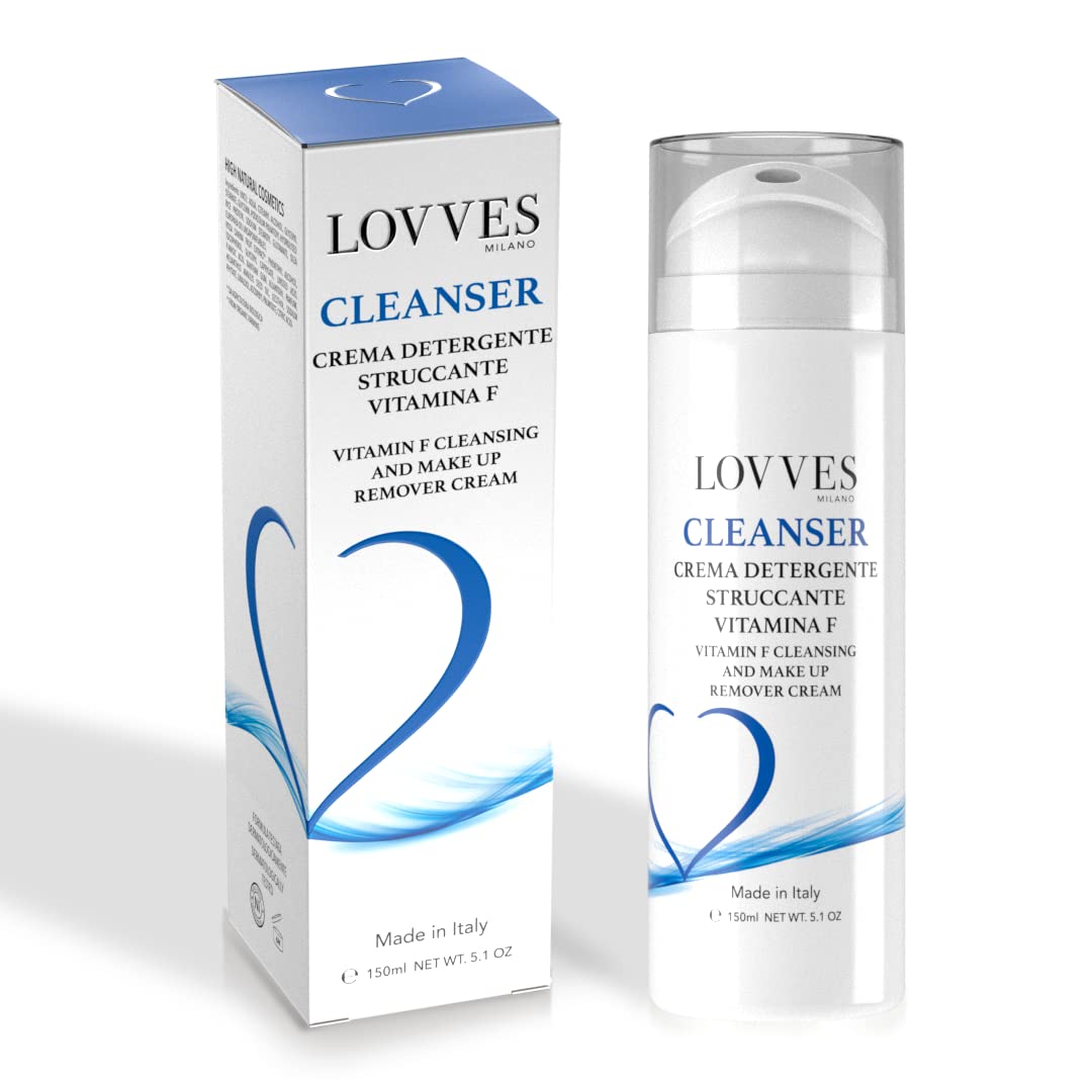 LOVVES Cleanser, High Natural Cosmetics, Cleansing Cream, Makeup Remover, Cleanser with Vitamin F, Gentle, Removes Makeup and Excess Sebum, Moisturising, Balancing, 150 ml