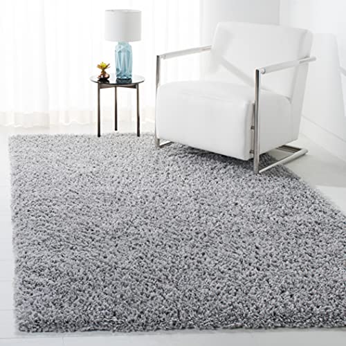 SAFAVIEH August Shag Collection Accent Rug - 4' x 6', Silver, Solid Design, Non…