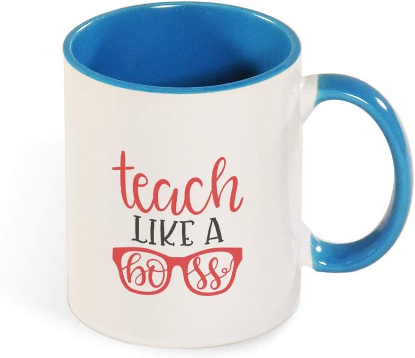DKISEE Colorful Teach Like A Boss Coffee Mug Novelty 11oz Ceramic Mug Cup Birthday Christmas Anniversary Gag Gifts Idea - Light Blue
