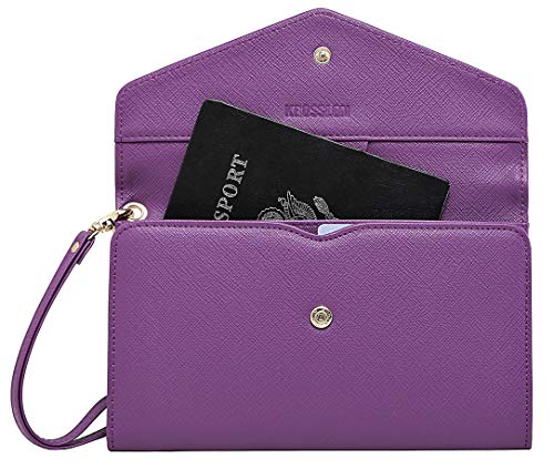 Krosslon Rfid Passport Holder Wristlet Travel Wallet Trifold Documents Organizer Slim Purse, Fit US UK CA Passport Cover Best Traveling Accessories for Women, Chive Blossom(209#)