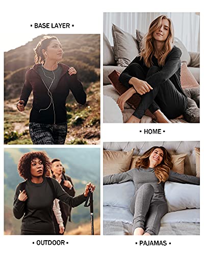 Womens Thermal Underwear Pajamas Set - Ultra-Soft Fleece Lined Long Johns Winter Skiing Base Layer Top and Bottoms Suits Black