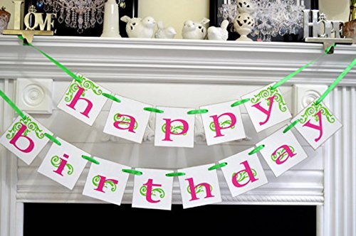 Amazon Com Happy Birthday Banner Hot Pink Lime Birthday Garland