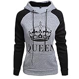 Fenghuo Couple Matching Raglan King Queen Printed Hoodie Sweatshirt