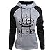 Fenghuo Couple Matching Raglan King Queen Printed Hoodie Sweatshirt