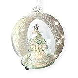 BANBERRY DESIGNS LED Glass Globe Christmas Ornament Hand Painted Glitter Snowflakes and Tree Color Changing Lights