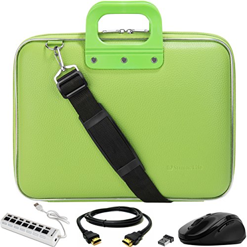SumacLife Cady Green Messenger Bag Carrying Case w/Mouse, USB Hub, HDMI Cable for Acer Aspire/ChromeBook/Spin/Swift/Nitro/TravelMate 15.6"
