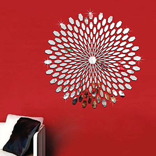 Mirror Wall Sticker,Uotmiki Removable DIY 3D Art Mirror Decal Mural Wall Sticker Home Office Decor (Silver, 56)