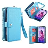 Galaxy S8 Plus Wallet Case, LONTECT Zip Purse Case PU Leather Zipper Wallet Pouch Case Bag with Magnetic Detachable Back Case Cover for Samsung Galaxy S8 Plus - Blue