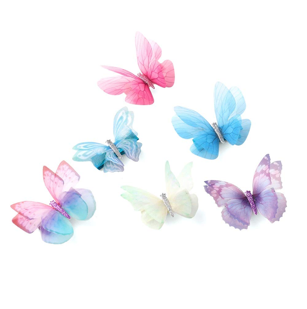 Photo 1 of Liasun 6Pcs/pack 3D Colorful Organza Butterfly Hair Clips - Chiffon Fairy Wings - Ribbon Wrapped Clips 0.4Inch Barrettes Hair Accessories For Women and Girls(Multicolor1)