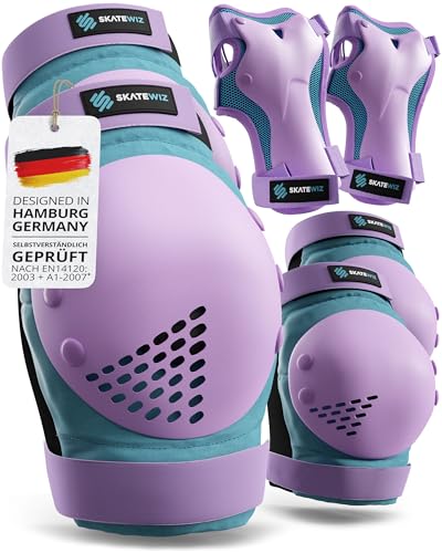 SKATEWIZ Knieschoner Kinder Schoner Inliner Kinder - Inliner Schoner Knieschützer - Protektoren - Knie und Ellenbogenschützer - SMASH Größe M/L Blau V