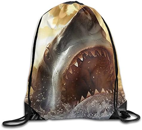 Great White Shark Bite Shark Face Novelty Drawstring Backpack Gym Sackpack For Men &amp; Women School Travel Bag