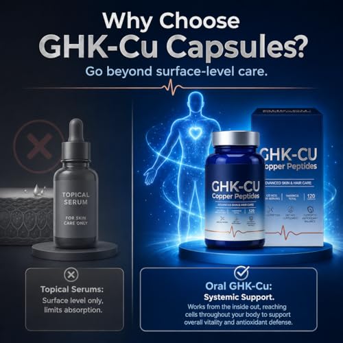 GHK-Cu Copper Peptide Supplement, Copper Supplement, Serving Daily Nutritional Support for Skin and Hair Care for Adults, 120 Capsules