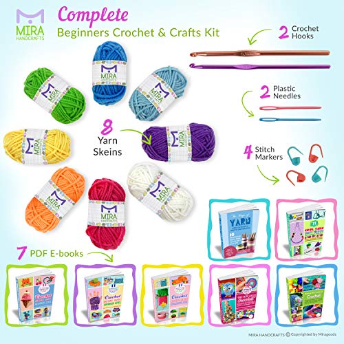 Mira Handcrafts Complete Yarn Starter Pack for Crochet, Crafts
