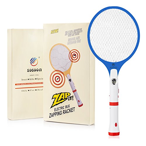 Sosoon Electric Bug Zapper Rechargeable Handheld Fly Swatter, Insect Killer, Mosquito Zapper Racket with Detachable Flash Light for Indoor and Outdoor Pest Control (Blue) Sosoon Electric Bug Zapper Rechargeable Handheld Fly Swatter, Insect Killer, Mosquito Zapper Racket with Detachable Flash Light for Indoor and Outdoor Pest Control (Blue)
