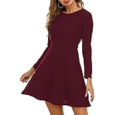Jusfitsu Womens Long Sleeve Dress Casual Simple Dresses A-Line Knee Length Skirt Slim Fit Skater Dress
