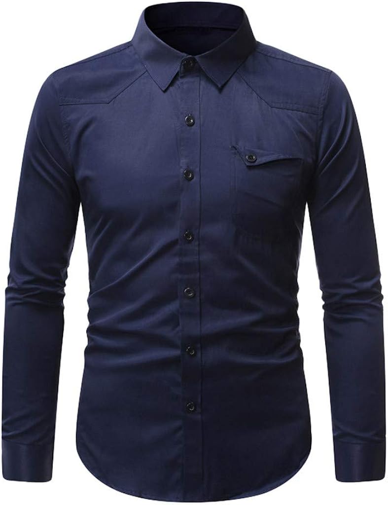 SPE969 Men's Classic Button Down Shirt,5 Colors M~3XL Slim Loose Long Sleeve Pure Turn-Down Collar T-Shirt Tops