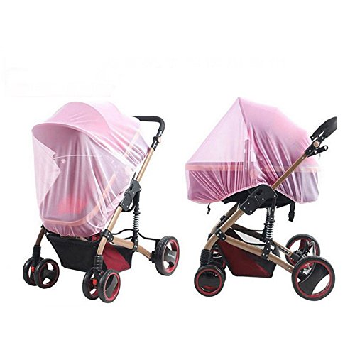 Baby Stroller Mosquito Bug Net Insect Netting Cover 59" Large Size for Pram, Buggy, Infant Carriers, Car Seats, Cradles, Cribs, Bassinets, Playpens, Baby Stroller Bed Full Mesh Cover (Pink) - Thumbnail 2
