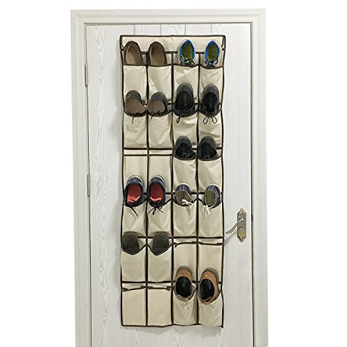 Over The Door Shoe Organizer ACMETOP Hanging Shoe Rack with 24 Large Storage Pockets (Beige)