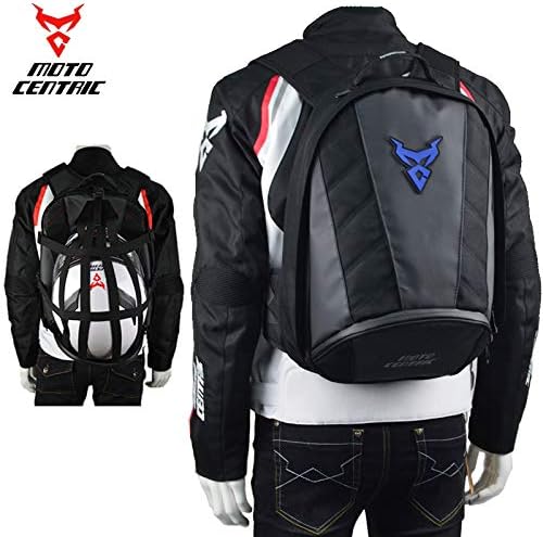 MotoCentric Motorcycle Leather Waterproof Backpack Riding Laptop Helmet Shoulder Bag Package (Blue)