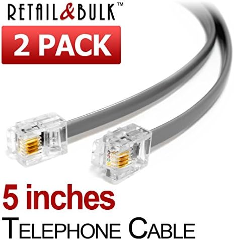 (2 Pack) 5 Inch Telephone Cord, 6P4C RJ11 Plugs, 4 Conductor Wire Phone Line Cable (5 inches, Gray)