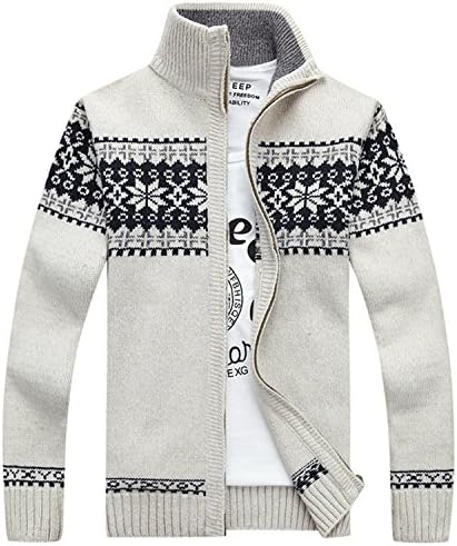 Also Easy Men's Cardigans Sweaters Winter Men's Casual Sweaters Warm Zipper Stand Collar Knitted Sweaters Beige XL