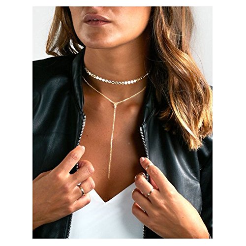 Daycindy Dainty Coin Chain Multi Layer Choker Necklace for Women, 13" Golden