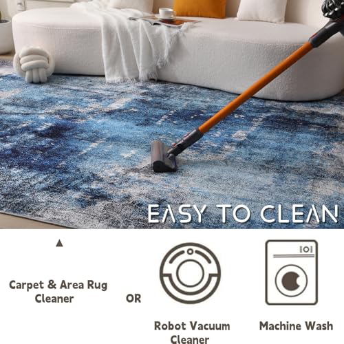COOUS Washable Rugs for Living Room 160x230cm - Ultra Soft, Short Pile Non-Slip Non-Shedding Abstract Carpet, Stain Resistant Faux Wool for Bedroom Dining Room (Blue)