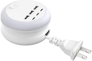 Retractable USB Charging Station with 6 Port, USB Charging Block with Light and 3 USB-A & 3 USB-C Ports, US Plug Power Strip 