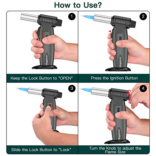 Butane Torch Kitchen Torch Lighter Culinary Butane Torch Refillable Professional Flame Adjustable Blow Torch for BBQ Creme Brulee Cooking Cigar Grill Torch Lighter Gun(Butane Gas Not Included)