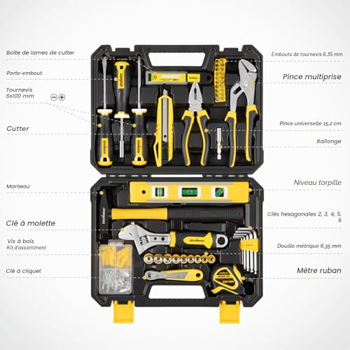 ENVENTOR Tool Box, 158 Piece Complete Tool Case, Tool Box with Screwdriver Set, Hammer, Pliers and Ratchet Socket, DIY, Garage, Car Tool Box