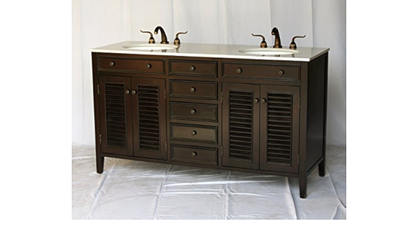 Amazon Com Chinese Arts Inc 60 Inch Cottage Style Double Sink Bathroom Vanity Model 1128 60 B Home Kitchen